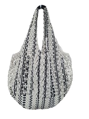Woven Crochet Hobo Tote Bag in Black & White